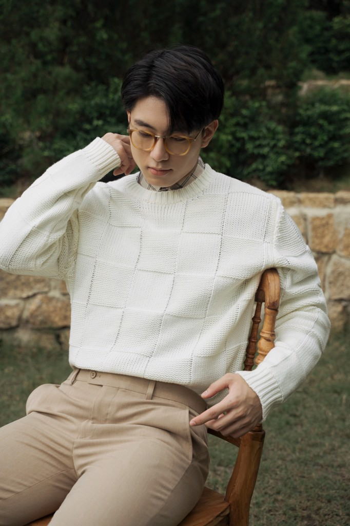 ÁO THUN NAM DỆT KIM TAY DÀI N603-REGULAR FIT TRẮNG