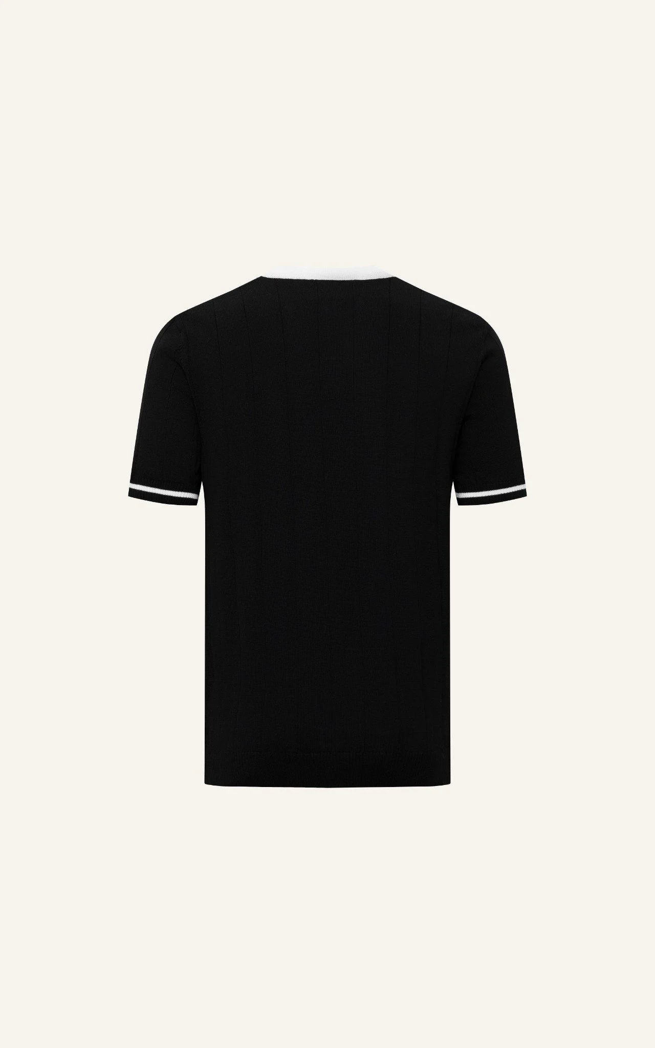 ÁO THUN NAM DỆT KIM N709-REGULAR FIT ĐEN BO TRẮNG