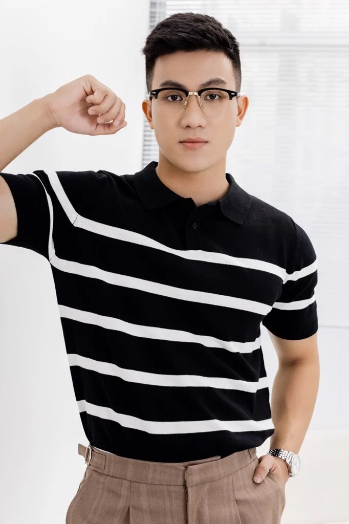 POLO NAM DỆT KIM N710-REGULAR FIT ĐEN SỌC TRẮNG