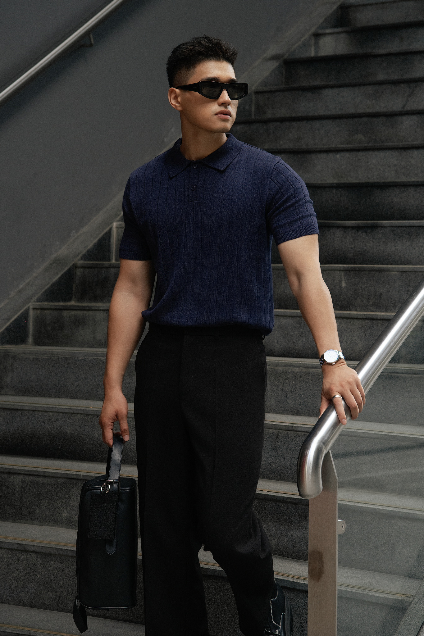 POLO NAM DỆT KIM N717-REGULAR FIT XANH ĐEN