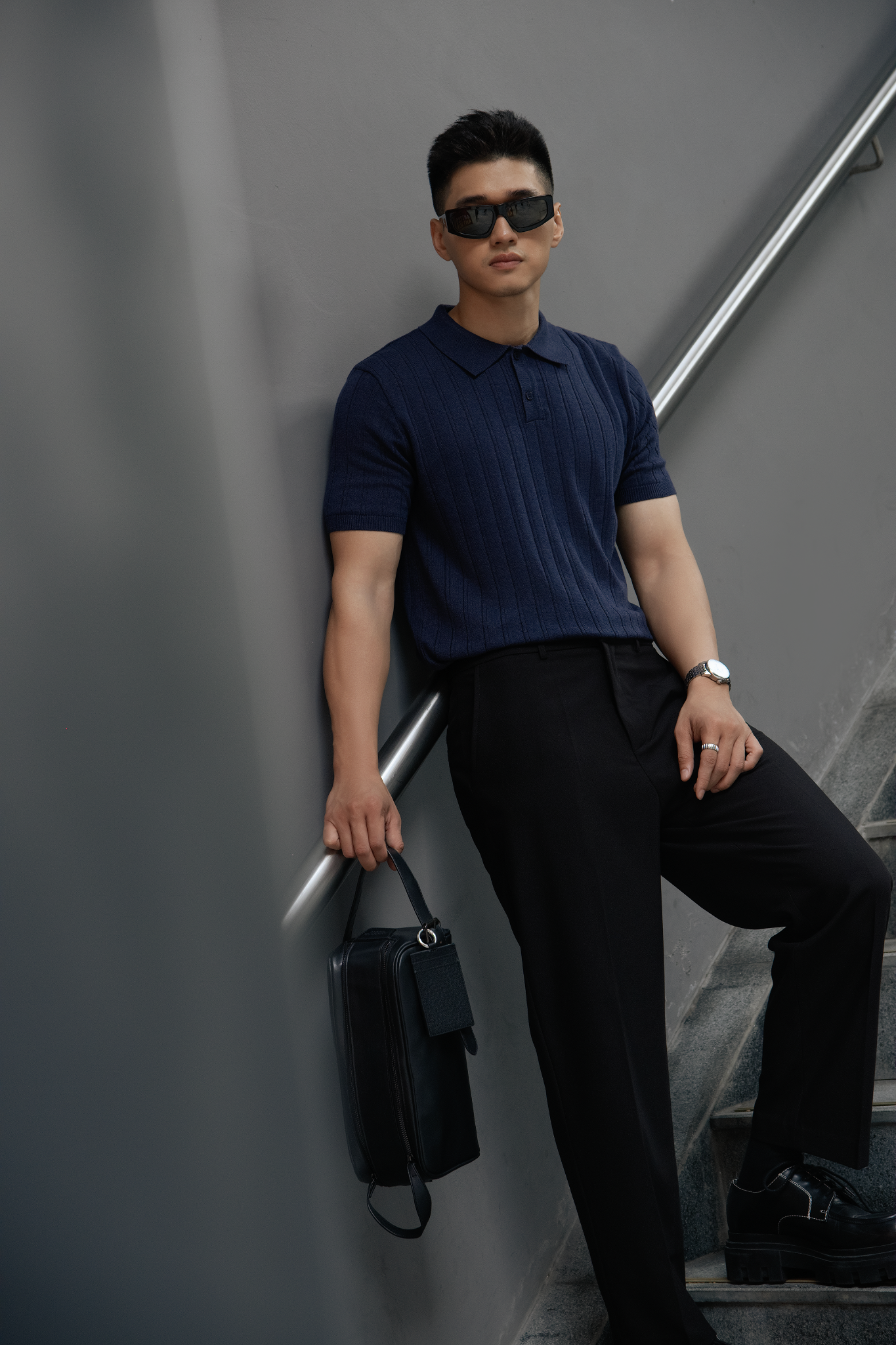 POLO NAM DỆT KIM N717-REGULAR FIT XANH ĐEN
