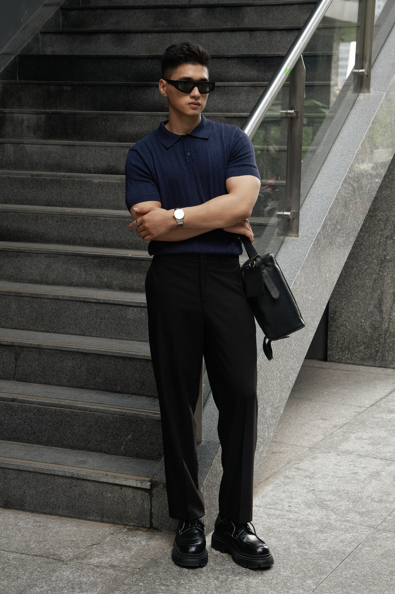 POLO NAM DỆT KIM N717-REGULAR FIT XANH ĐEN