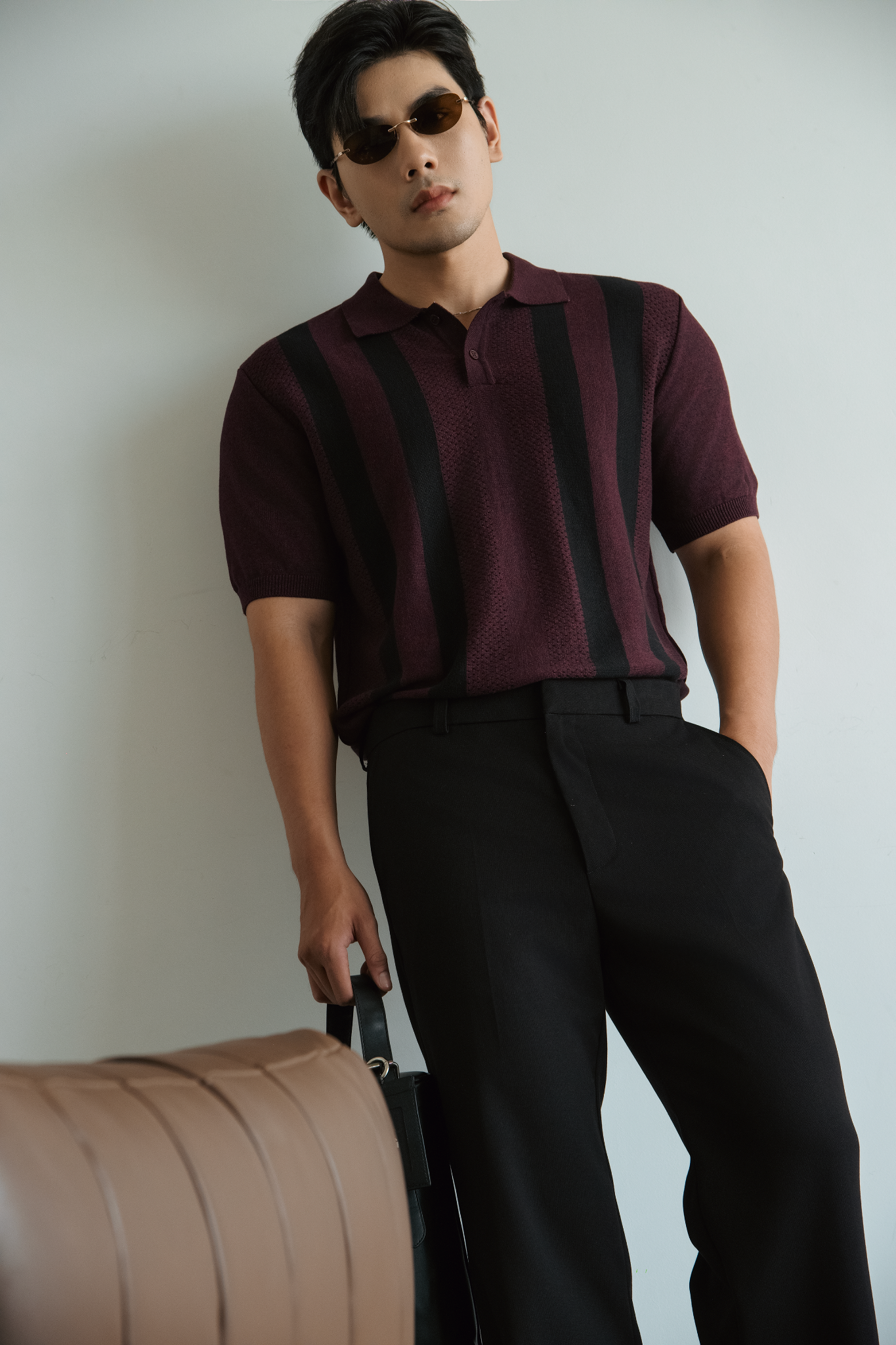 POLO NAM DỆT KIM N729-REGULAR FIT ĐỎ ĐÔ SỌC ĐEN