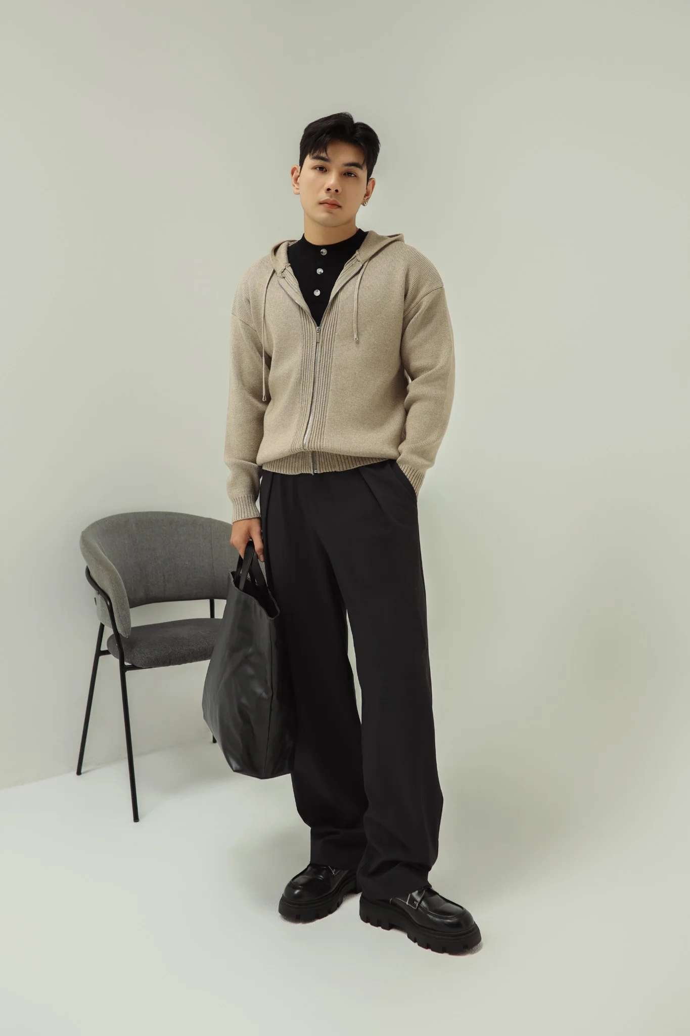 KHOÁC NAM DỆT KIM N731-REGULAR FIT KEM