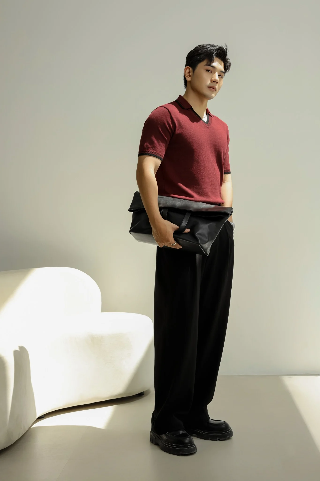 POLO NAM DỆT KIM N753-REGULAR FIT ĐỎ ĐÔ VIỀN ĐEN