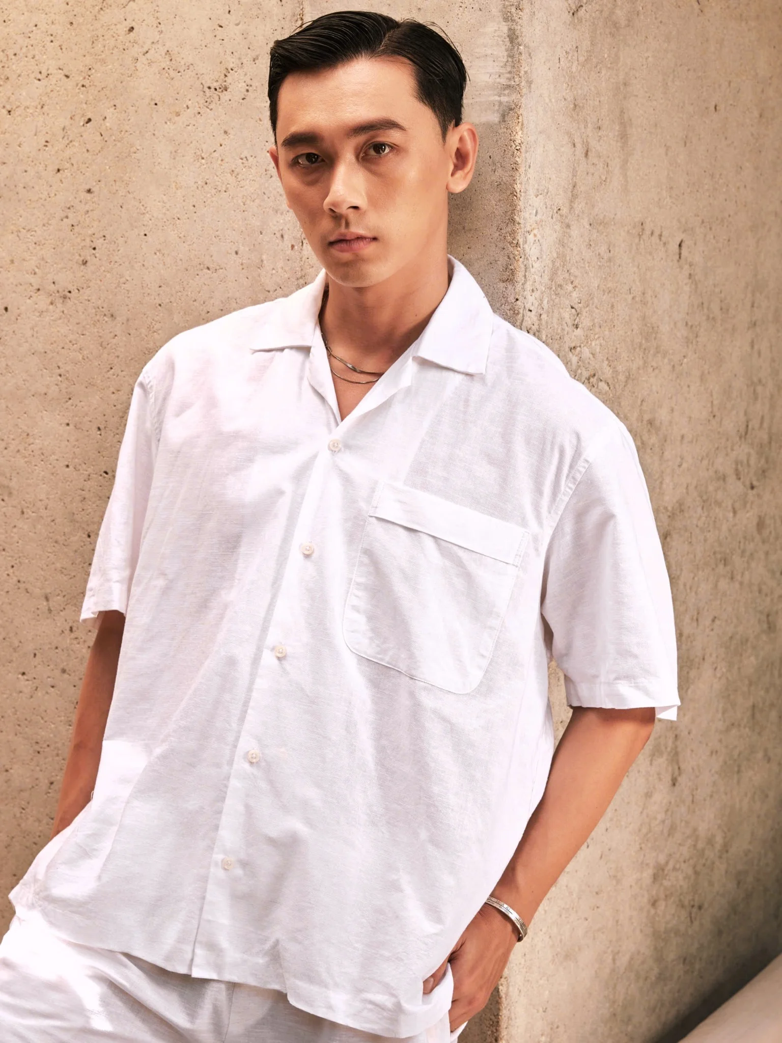 SOMI NAM TR534-LOOSE FIT CUBAN TRẮNG