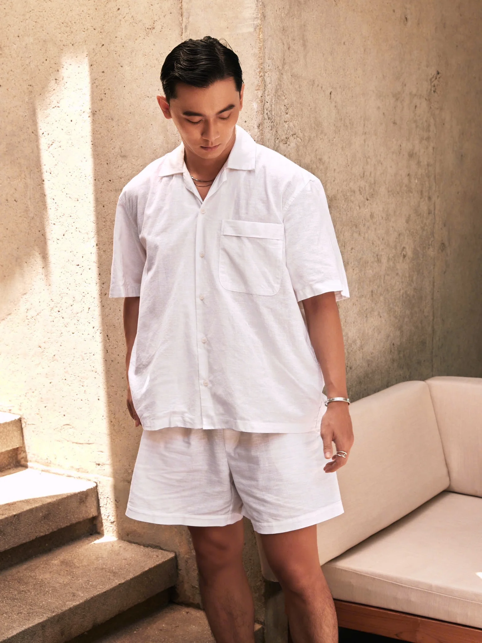 SOMI NAM TR534-LOOSE FIT CUBAN TRẮNG