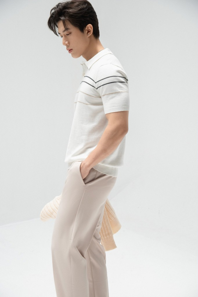 POLO NAM DỆT KIM N715-REGULAR FIT TRẮNG CHỈ ĐEN