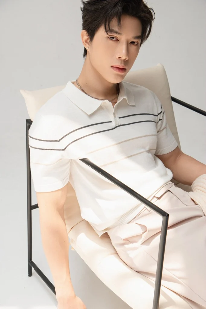 POLO NAM DỆT KIM N715-REGULAR FIT TRẮNG CHỈ ĐEN