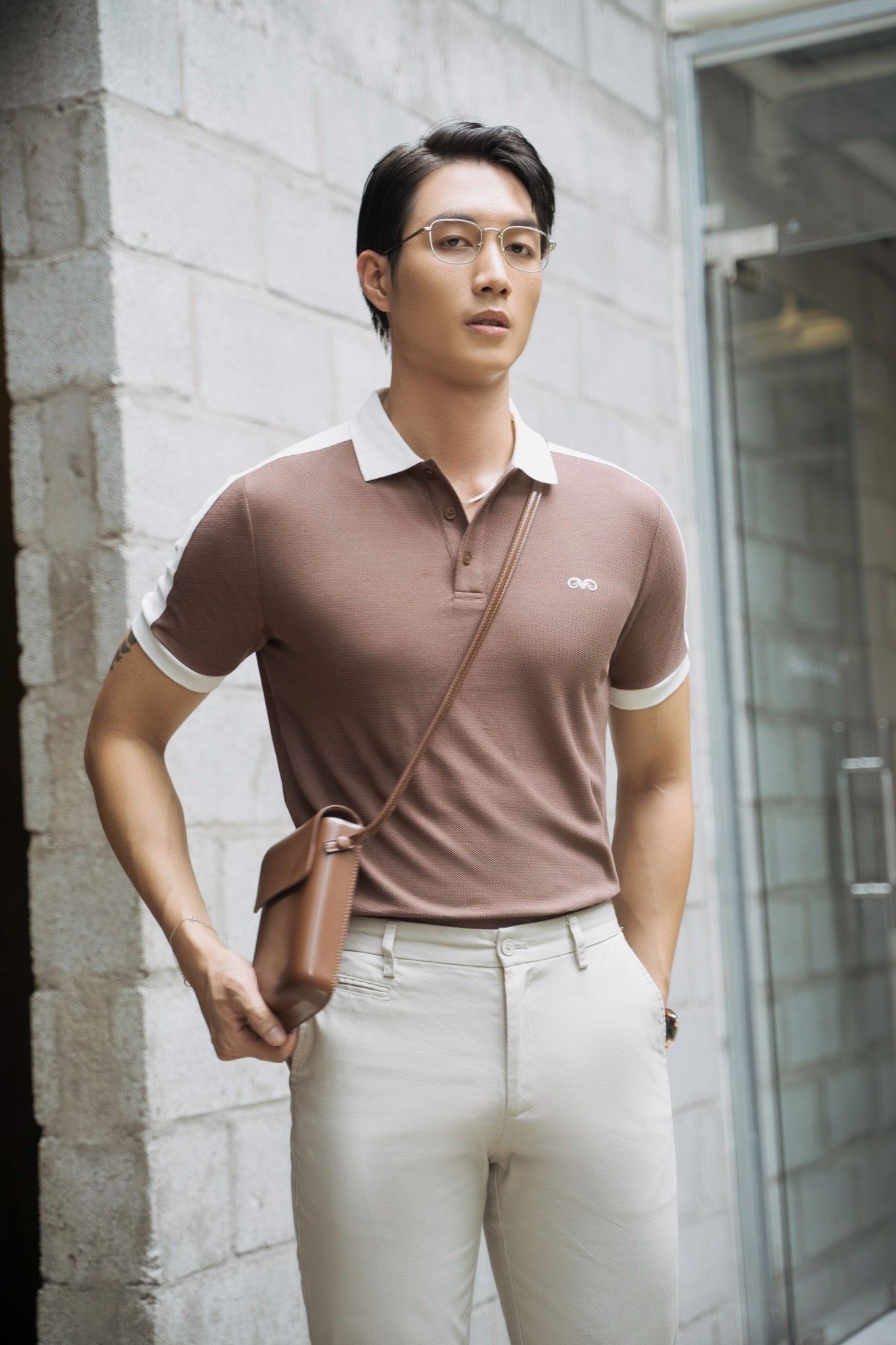 POLO NAM 8687- NÂU VAI TRẮNG