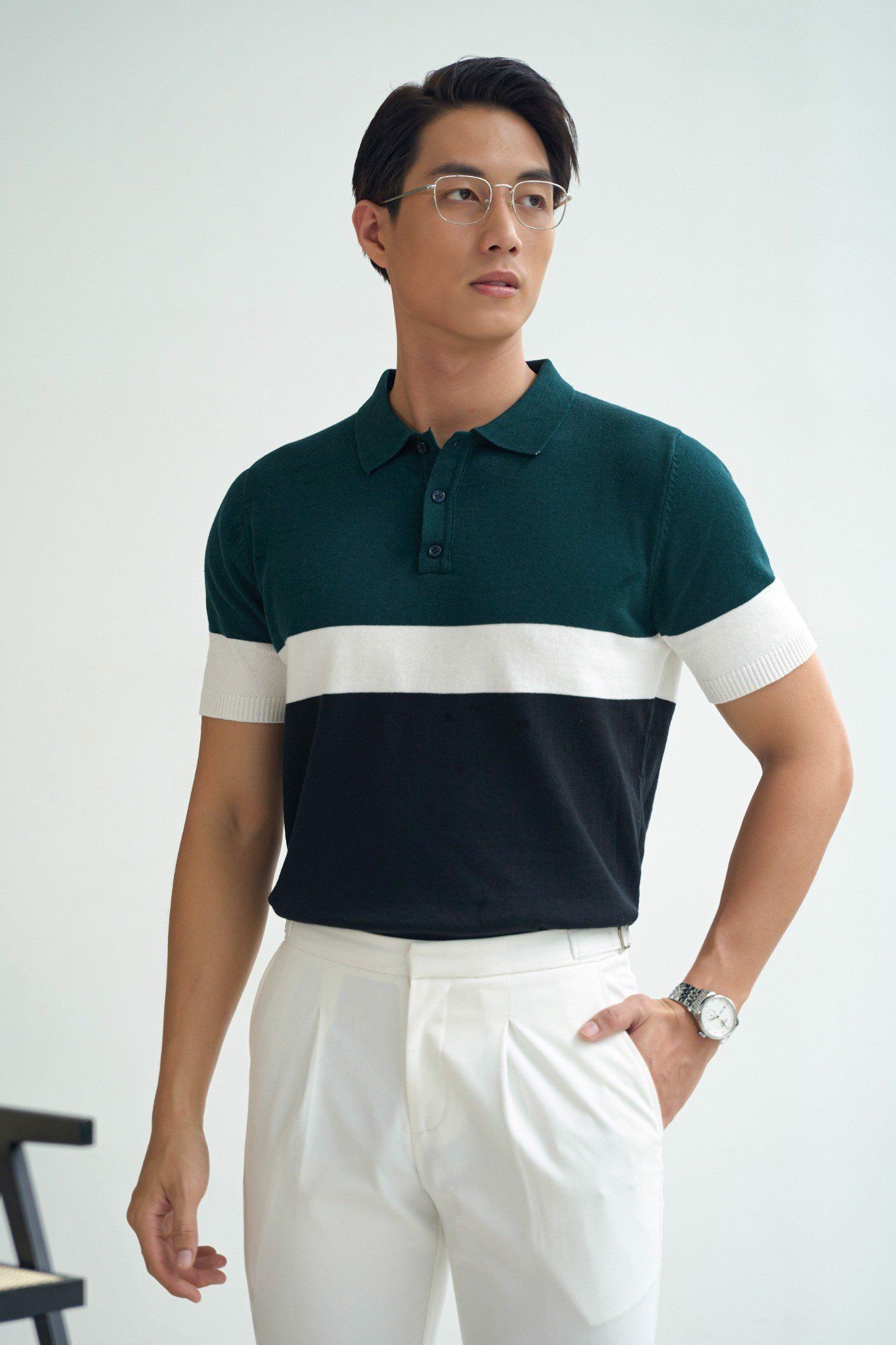 POLO NAM DỆT KIM 704-REGULAR FIT CỔ RÊU NGỰC TRẮNG
