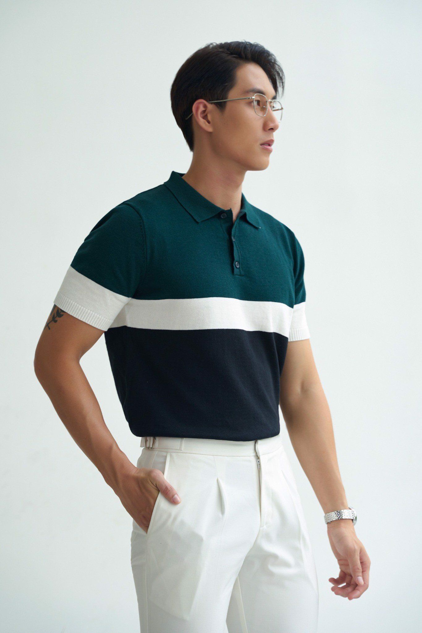 POLO NAM DỆT KIM 704-REGULAR FIT CỔ RÊU NGỰC TRẮNG
