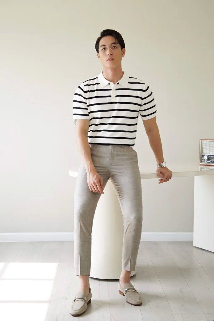 POLO NAM DỆT KIM 705-REGULAR FIT TRẮNG SỌC ĐEN