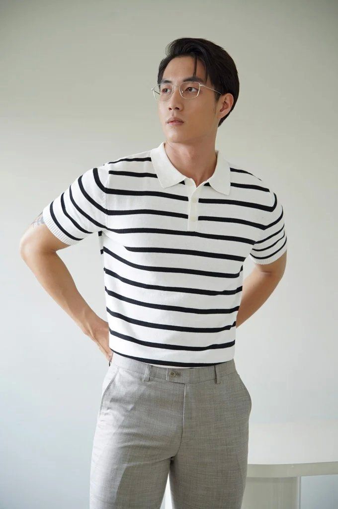 POLO NAM DỆT KIM 705-REGULAR FIT TRẮNG SỌC ĐEN