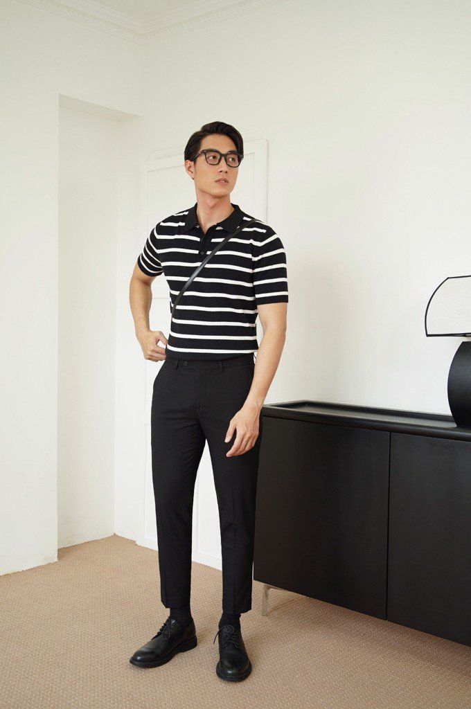 POLO NAM DỆT KIM 705-REGULAR FIT ĐEN SỌC TRẮNG