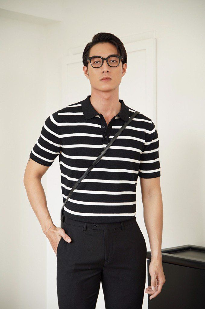 POLO NAM DỆT KIM 705-REGULAR FIT ĐEN SỌC TRẮNG