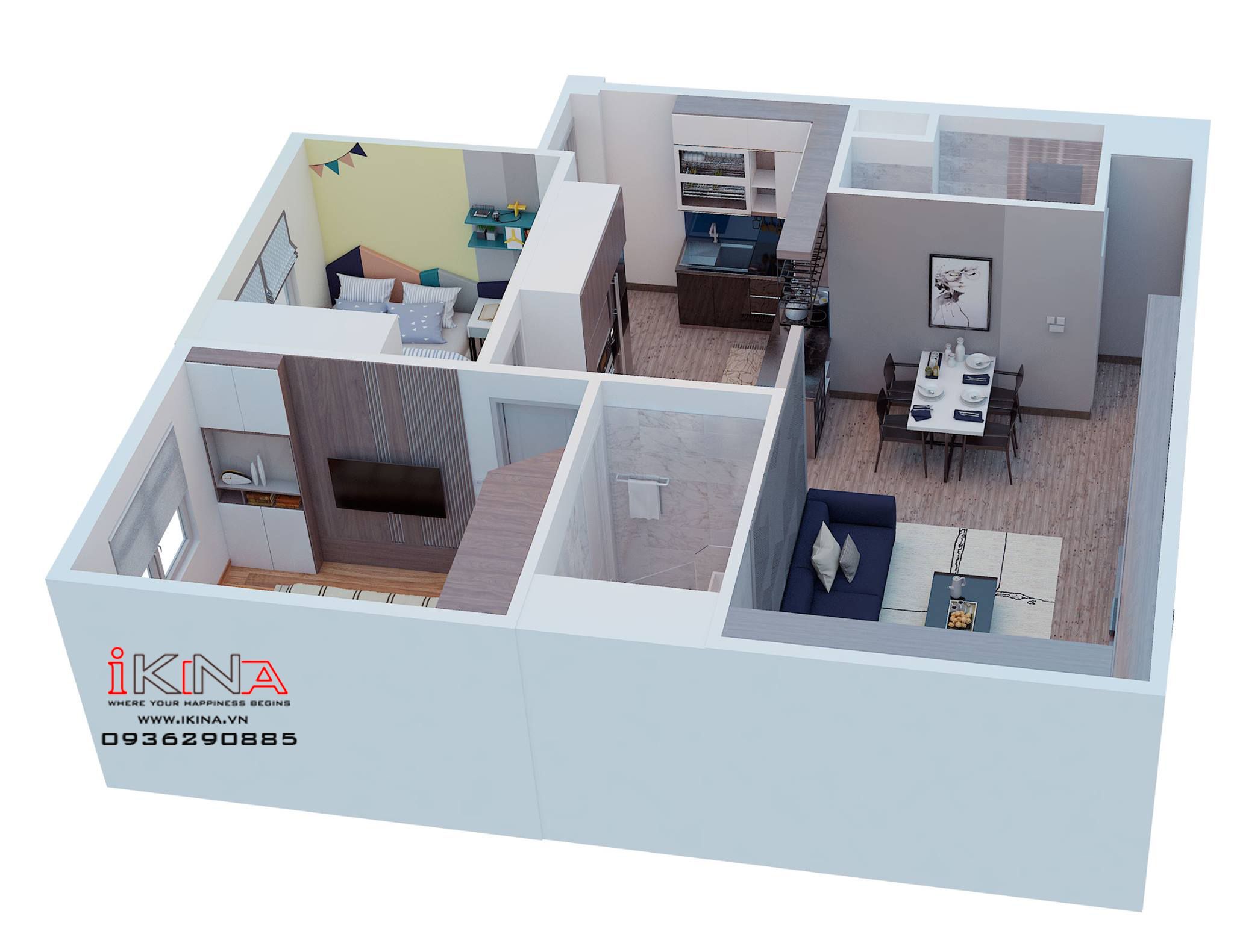 Thiết Kế Căn Hộ Chung Cư 72m2 - CT2C Nghĩa Đô