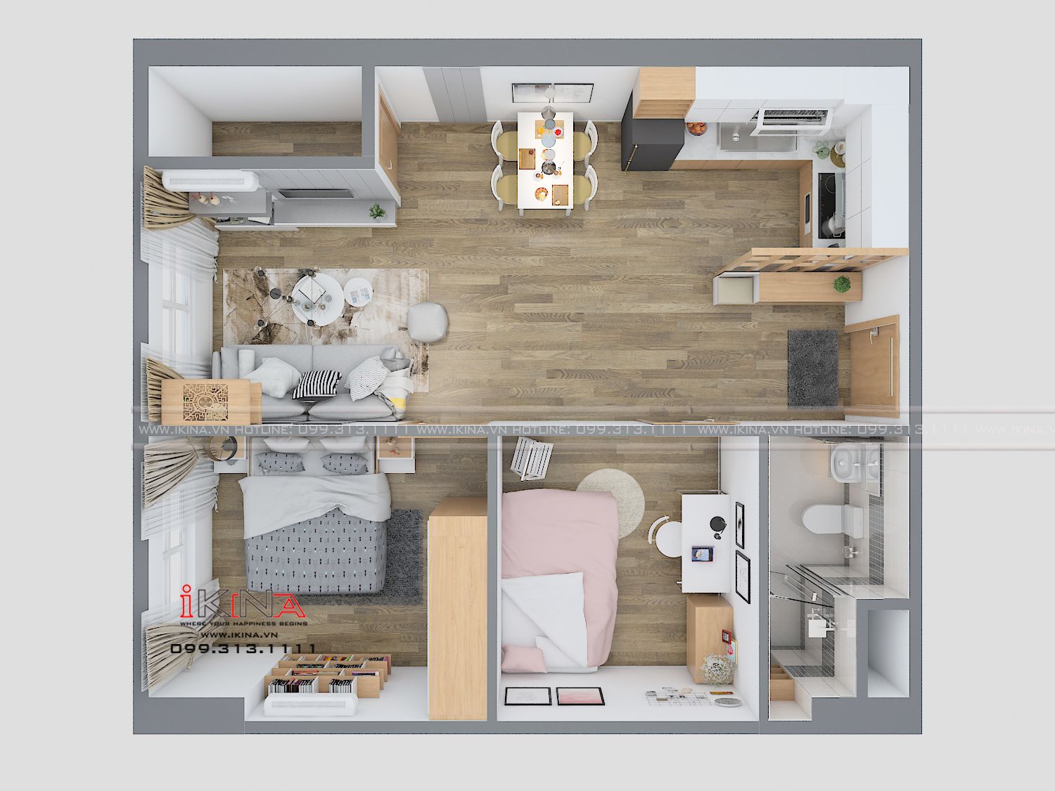 Thiết Kế Căn Hộ Chung Cư 54,34m2 - CT2B Chung Cư Nghĩa Đô Hoàng Quốc Việt