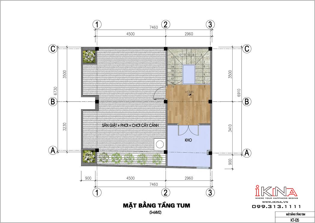 Thiết Kế Nhà Lô Phố 51m2 - 4,5 Tầng Thái Bình