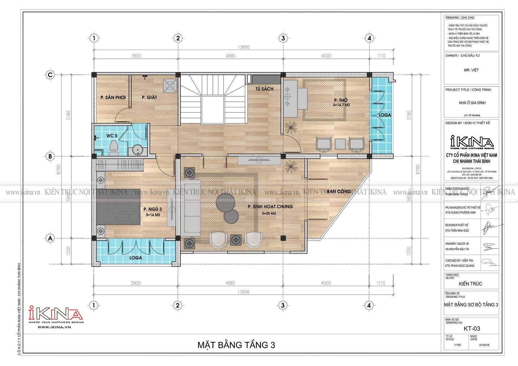 Thiết Kế Nhà Lô Góc 94m2 - 4 Tầng Thái Bình