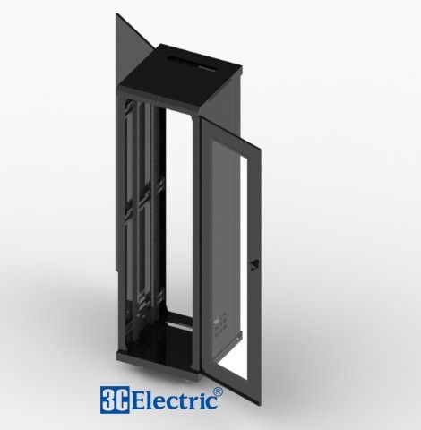 TỦ RACK 45U-D600 MÀU ĐEN – CÁNH CỬA MICA