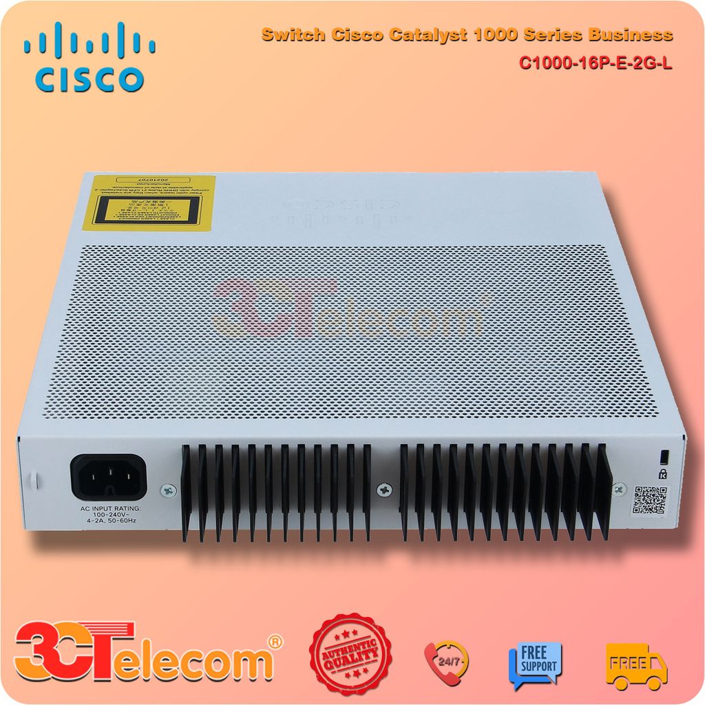 Switch Cisco C1000-16P-E-2G-L: 16x 10/100/1000 Ethernet PoE+ ports and 120W PoE budget, 2x 1G SFP uplinks with external PS