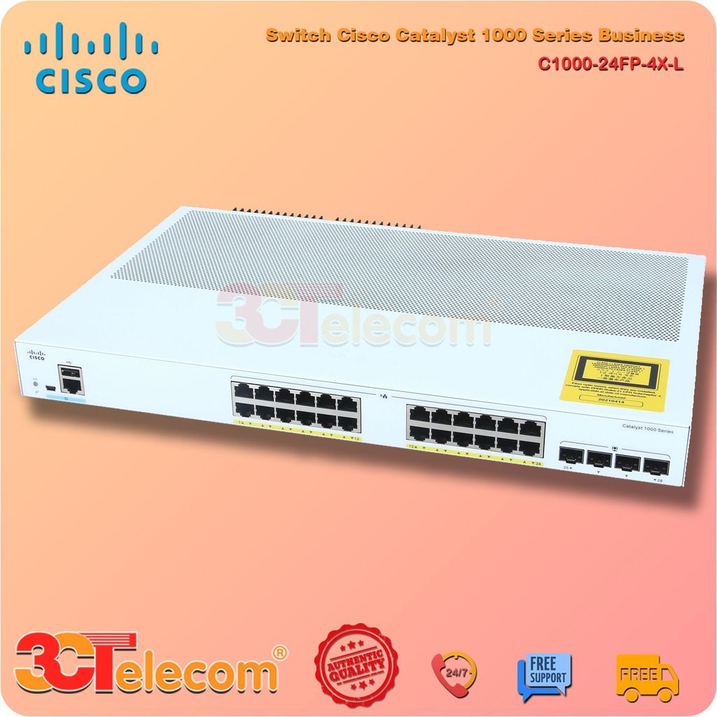 Switch Cisco C1000-24FP-4X-L  24 x 10/100/1000 Ethernet PoE+ ports and 370W PoE budget, 4x 10G SFP+ uplinks