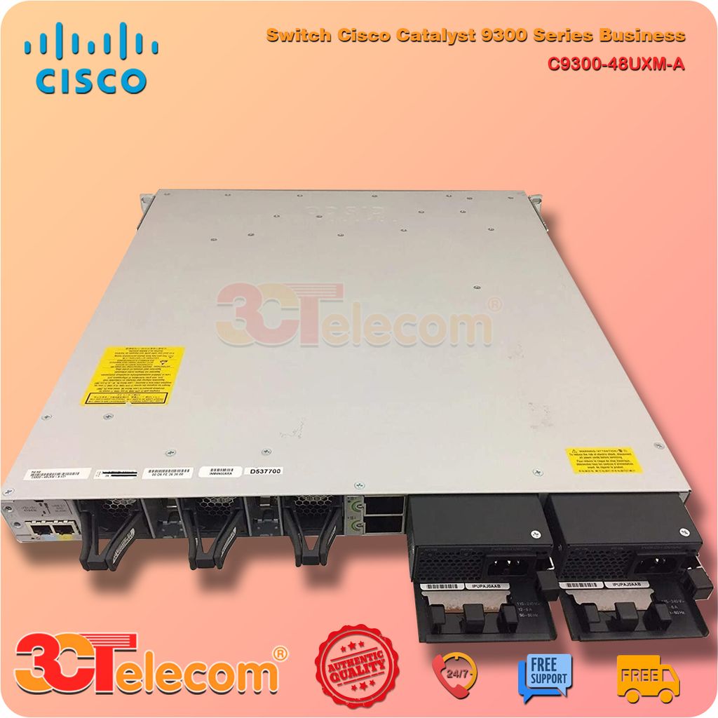 Switch Cisco  C9300-48UXM-A:  Catalyst 9300 48-port 2.5G (12 10G/mGig) copper with modular uplinks, UPOE, Network Advantage