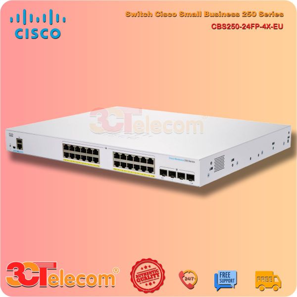 Switch Cisco CBS250-24FP-4X-EU: 24-Port 10/100/1000 Mbps PoE+ 370W, 4 Port 10 Gigabit SFP+