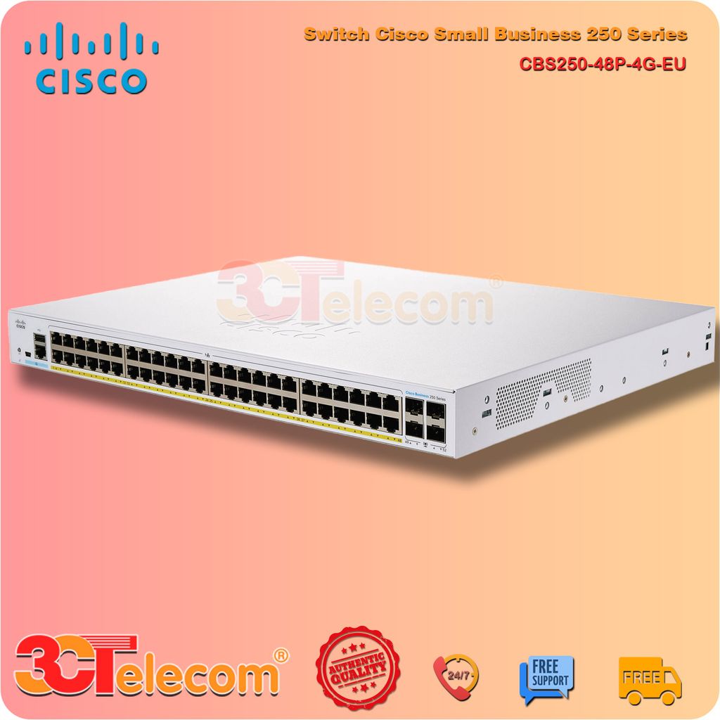 Switch Cisco CBS250-48P-4G-EU: 48-Port 10/100/1000 Mbps PoE+ 370W, 4 Port Gigabit SFP uplink