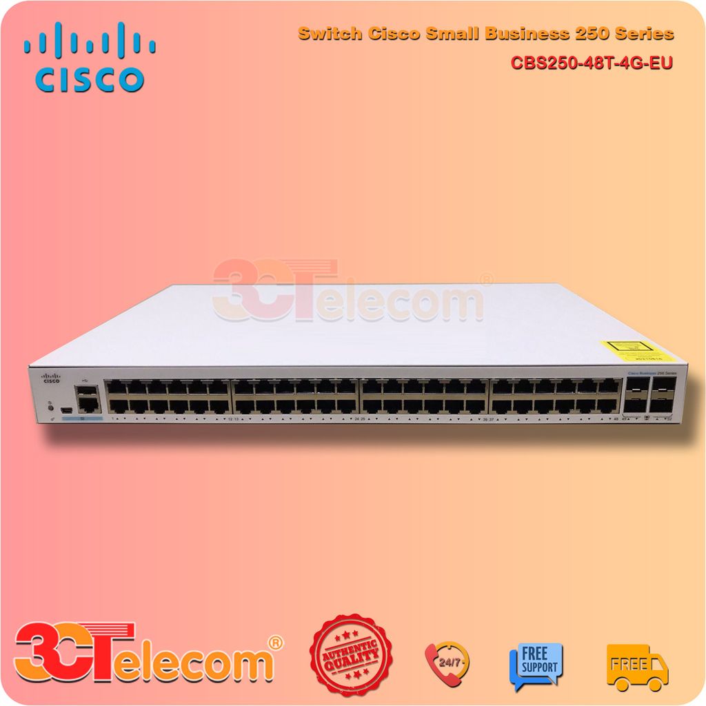 Switch Cisco CBS250-48T-4G-EU: 48-Port 10/100/1000 Mbps, 4 Port Gigabit SFP uplink