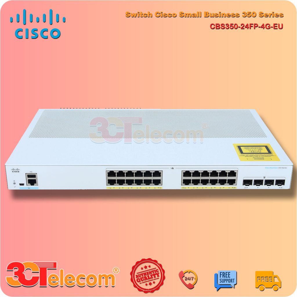 Switch Cisco CBS350-24FP-4G-EU: 24-10/100/1000 PoE+ ports with 370W power budget, 4 Gigabit SFP, Rack-mountable