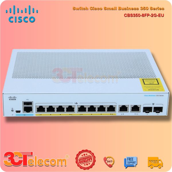 Switch Cisco CBS350-8FP-2G-EU:  8-10/100/1000 PoE+ ports with 120W power budget,  2 Gigabit copper/SFP combo ports, Rack-mountable