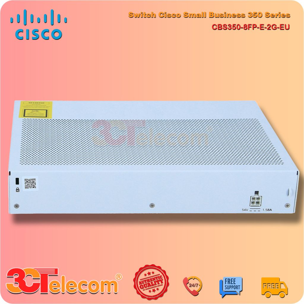 Switch Cisco CBS350-8FP-E-2G-EU:  8-10/100/1000 PoE+ ports with 120W power budget,  2 Gigabit copper/SFP combo ports, Rack-mountable