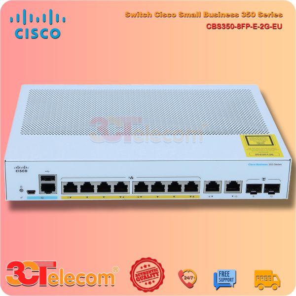 Switch Cisco CBS350-8FP-E-2G-EU:  8-10/100/1000 PoE+ ports with 120W power budget,  2 Gigabit copper/SFP combo ports, Rack-mountable