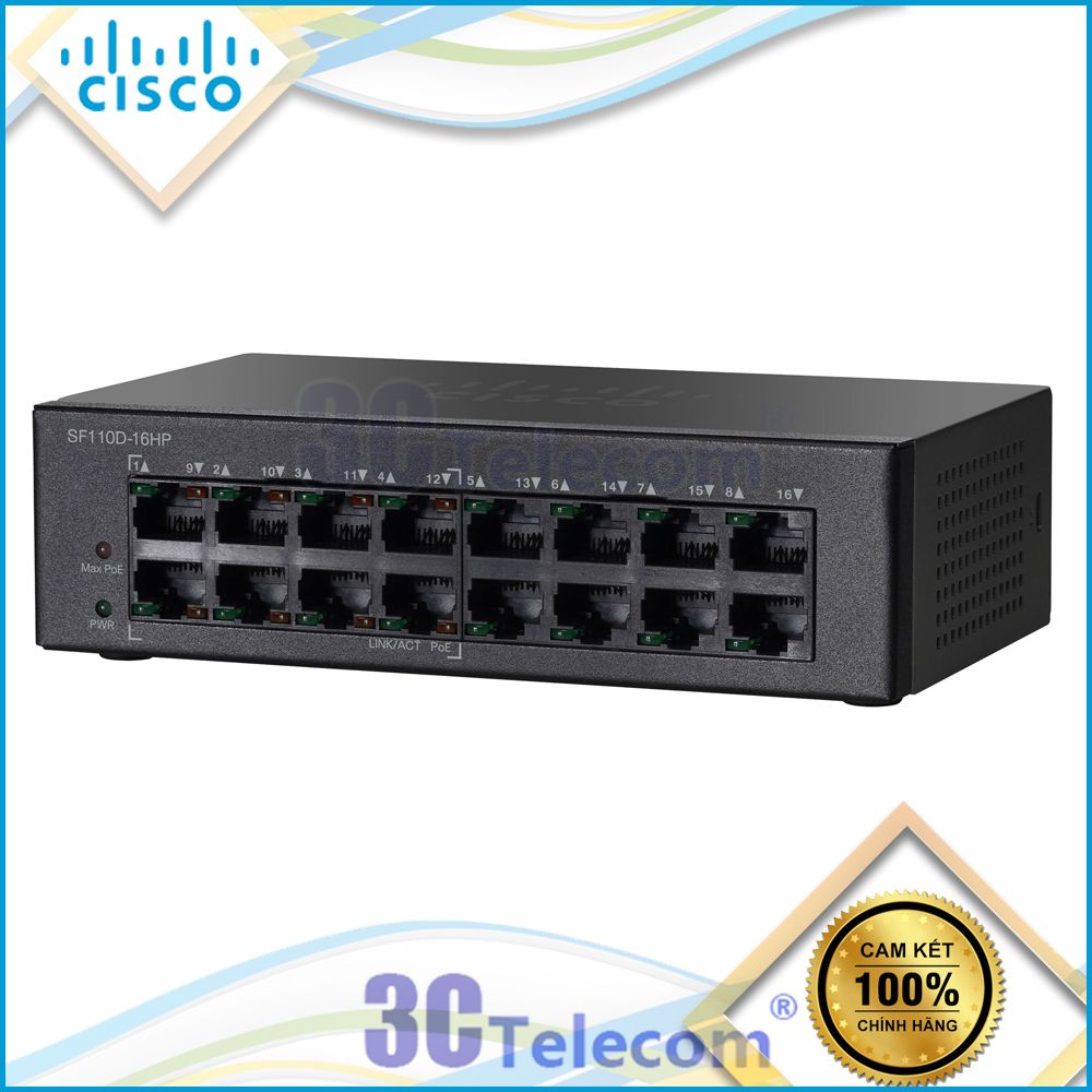 SF110D-16HP: switch cisco 16 Port 10/100 BASE-TX có 08 cổng cấp nguồn PoE công suất 64 watts