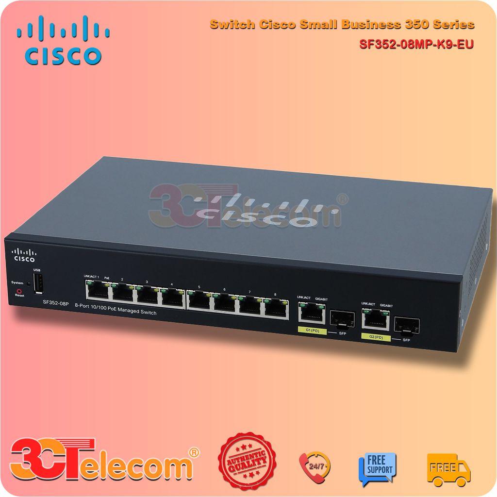 Switch Cisco SF352-08MP-K9-EU: 8 10/100 PoE, 2 Gigabit copper/SFP combo, 128W PoE