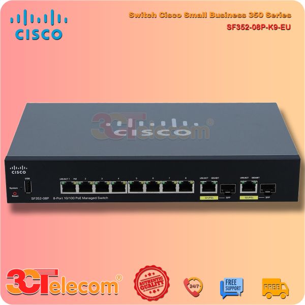 Switch Cisco SF352-08P-K9-EU: 8 10/100 PoE, 2 Gigabit copper/SFP combo, 62W PoE