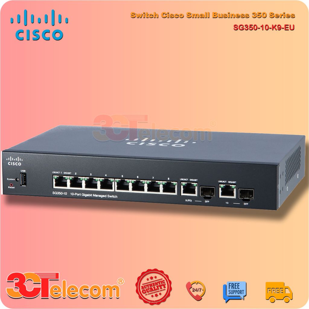 Switch Cisco SG350-10-K9-EU : 8 Port 10/100/1000 ports, 2 Gigabit copper/SFP combo