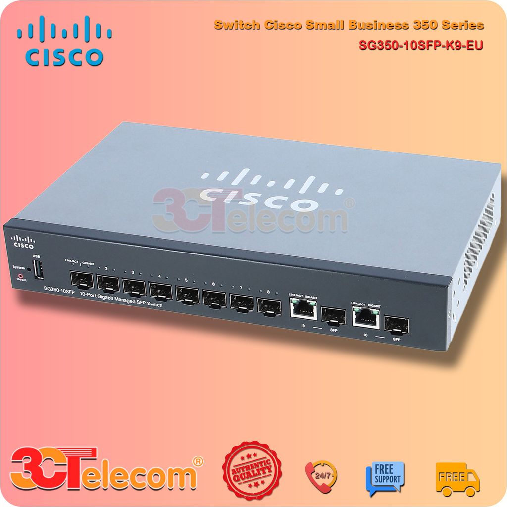 Switch Cisco SG350-10SFP-K9-EU: 8 SFP Gigabit slots,  2 Gigabit copper/SFP combo