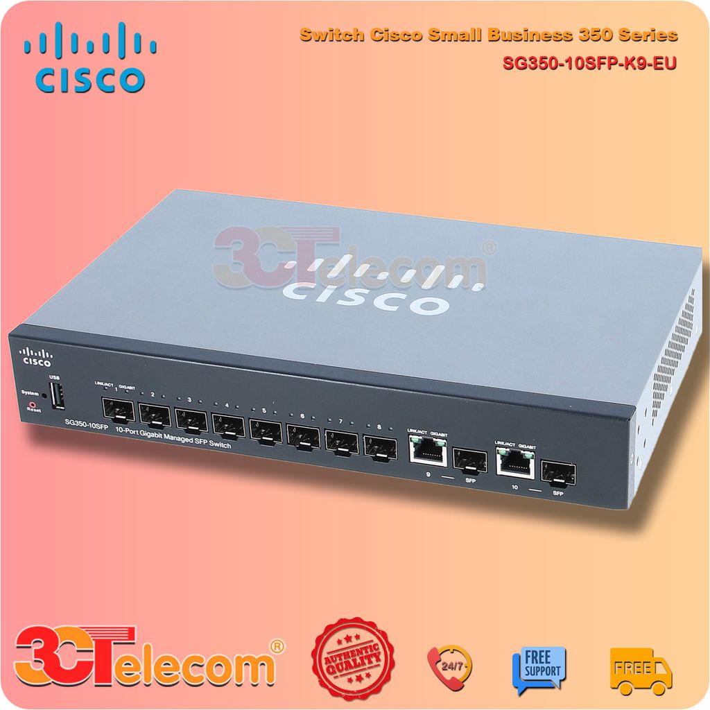 Switch Cisco SG350-10SFP-K9-EU: 8 SFP Gigabit slots,  2 Gigabit copper/SFP combo