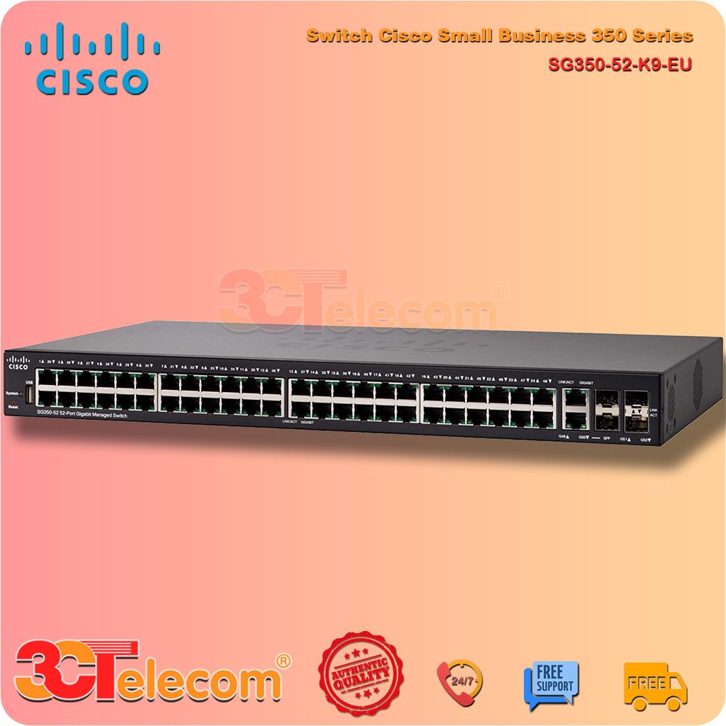 Switch Cisco SG350-52-K9-EU: 48-10/100/1000 ports, 2 Gigabit copper/SFP combo + 2 SFP ports
