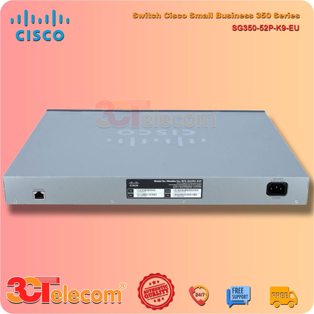 Switch Cisco SG350-52P-K9-EU:  48-10/100/1000 PoE+ ports (8 support 60W PoE),  2 Gigabit copper/SFP combo + 2 SFP ports, 375W PoE power budget