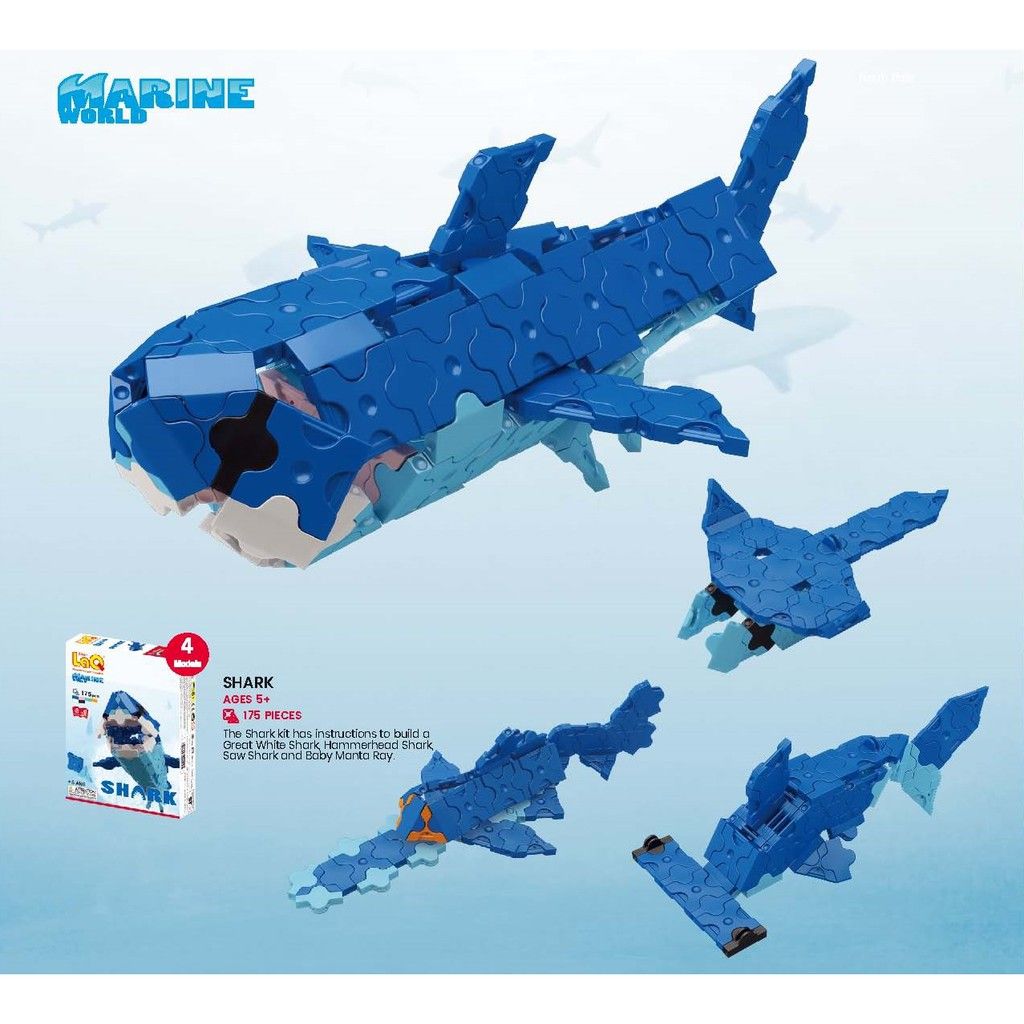 Bộ xếp hình sáng tạo LaQ Marine World SHARK - Chủ đề Thế giới Đại dương (Cá mập) 175 mảnh