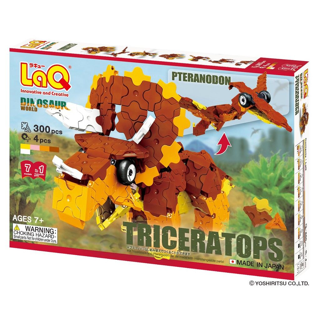 Bộ xếp hình sáng tạo LaQ Dinosaur World TRICERATOPS & PTERANODON - Chủ đề Thế giới Khủng long (3 sừng) 300 mảnh ghép