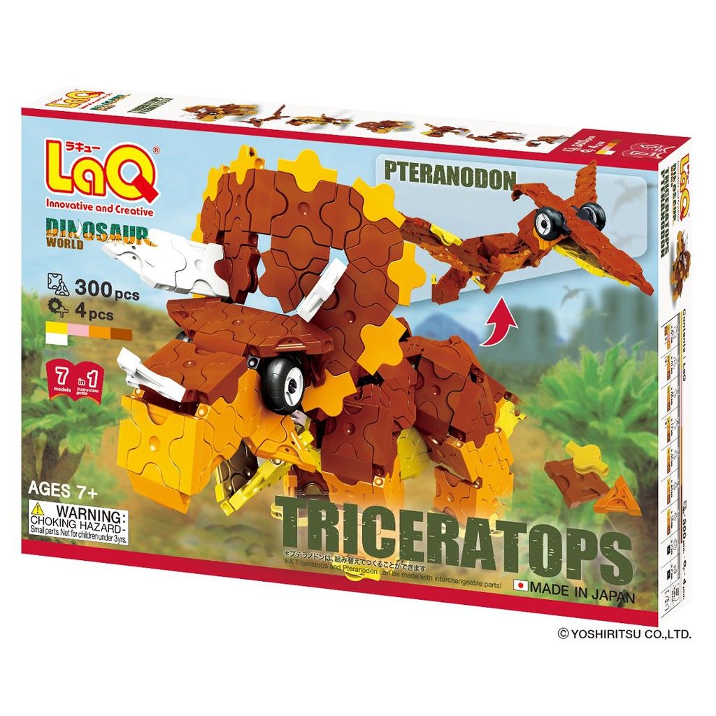  Bộ xếp hình sáng tạo LaQ Dinosaur World TRICERATOPS & PTERANODON - Chủ đề Thế giới Khủng long (3 sừng) 300 mảnh ghép 