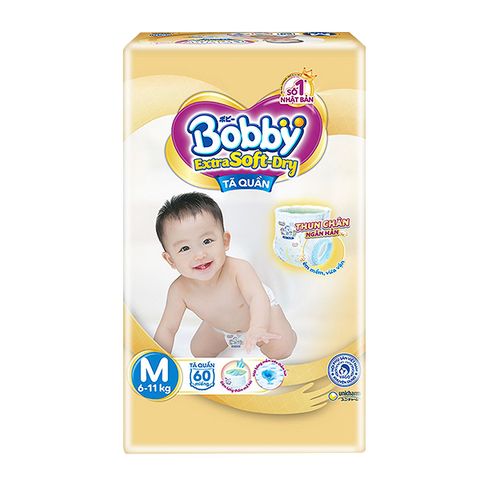 Tã Quần Bobby Extra Soft-Dry 6-11Kg M60 60 Miếng Unicharm