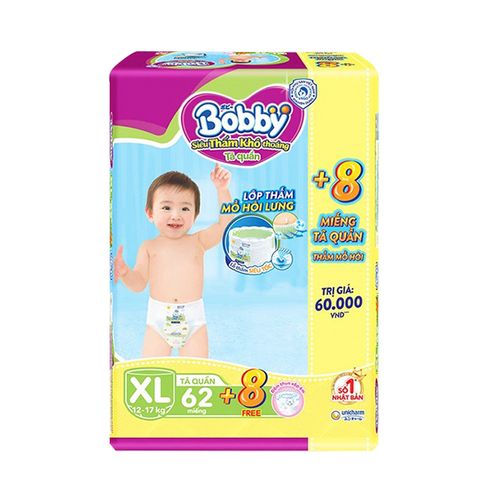 Tã Quần Bobby 12-17 Kg Xl62 427.0 Unicharm + Tặng 8 Miếng