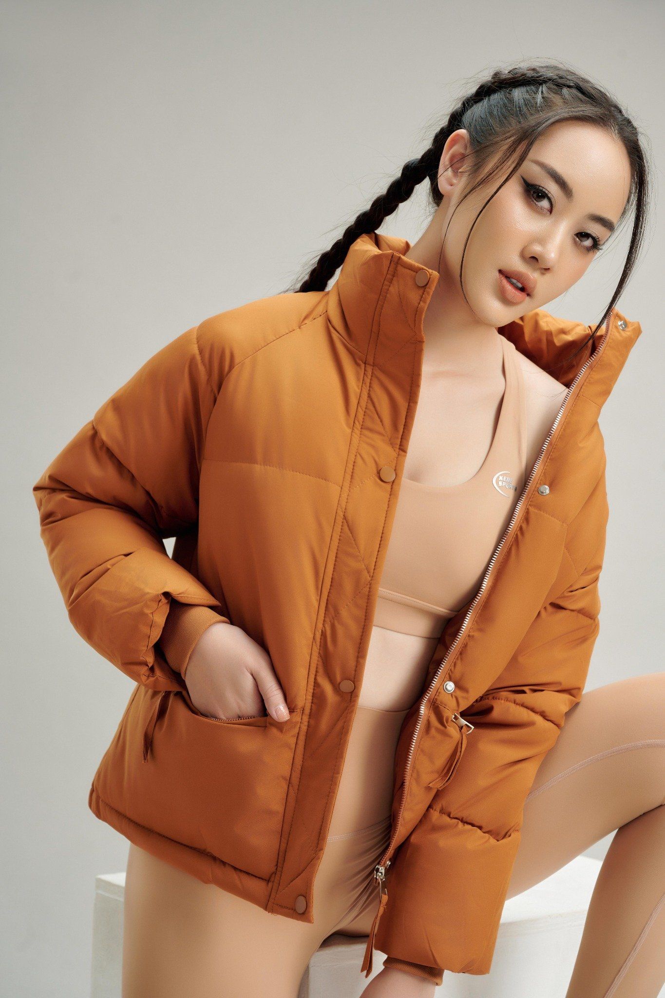 Kenewomen áo phao khoá túi