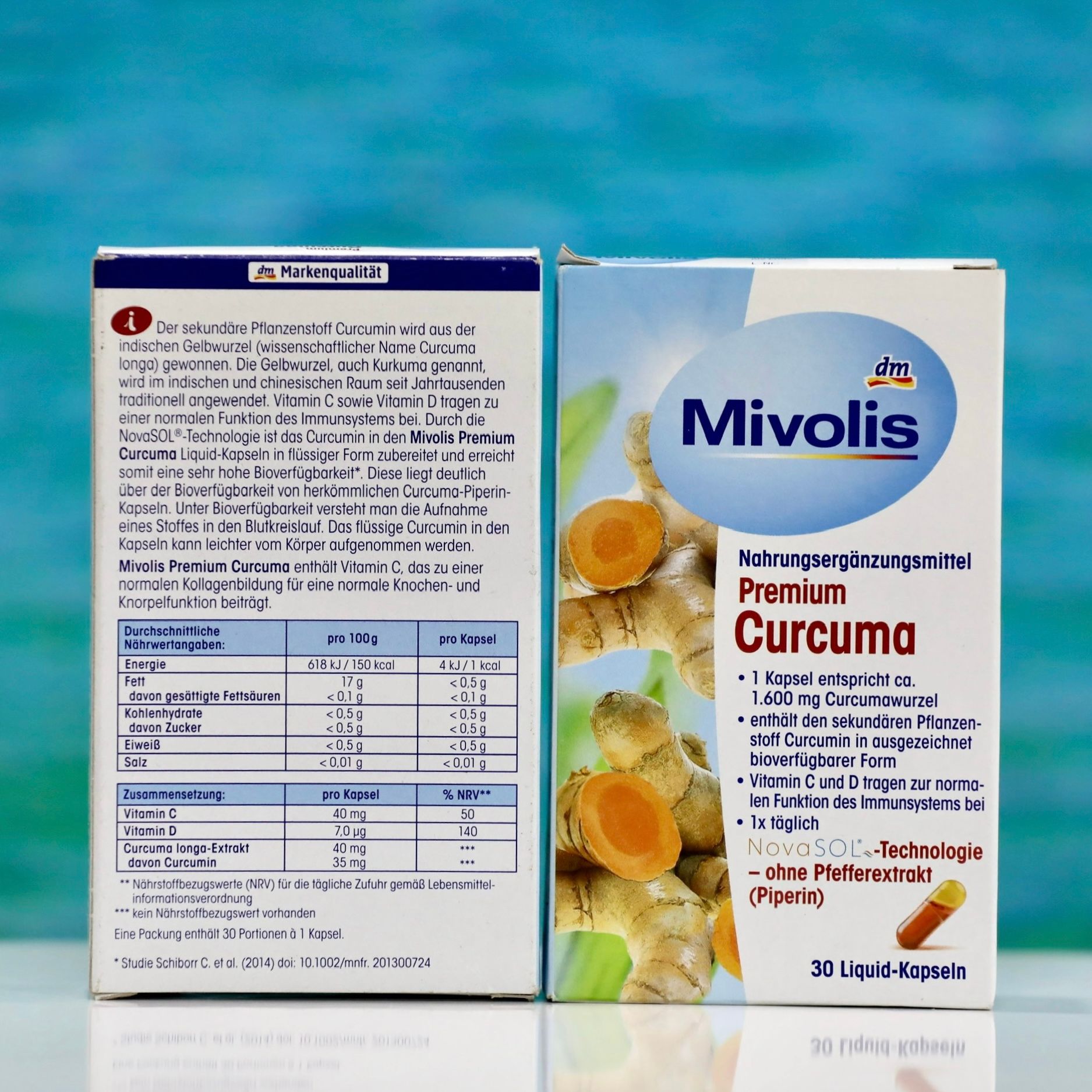 Viên uống nghệ Curcuma Mivolis, hộp 40 viên dạng con nhộng có dung dịch nước bên trong